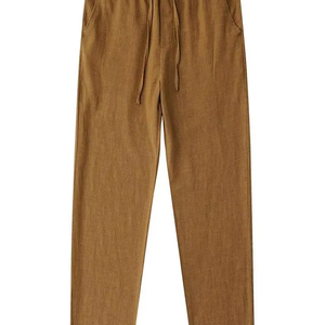 Pantalon en toile de lin 100% coton pour homme, coupe décontractée, poids moyen, motif droit et fermeture à cordon - Product Image 1