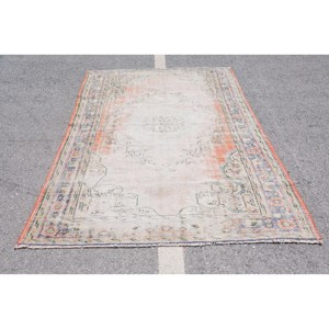 พรมขนสัตว์สีเบจสีส้มลายดอกไม้แนววินเทจขนาด5.9x8.8ฟุตผ้าต่อสี่เหลี่ยมผืนผ้าดีไซน์โถงทางเดินสำหรับวัยรุ่นที่อาศัยอยู่เทคนิคการทอผ้ายางพารา - Product Image 1