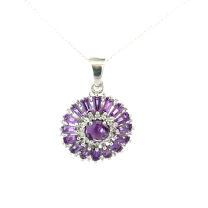 Achetez maintenant Tendance Offre Spéciale Baguette et forme ronde Améthyste Fleur Pendentif Février Birthstone Argent Sterling 925 - Product Image 1