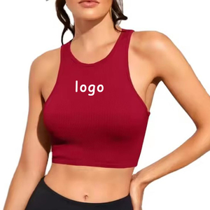 Camiseta sin mangas Oem recortada para mujer, camiseta sin mangas, ropa de calle sin costuras, camiseta sin mangas informal de punto elástico para mujer - Product Image 5
