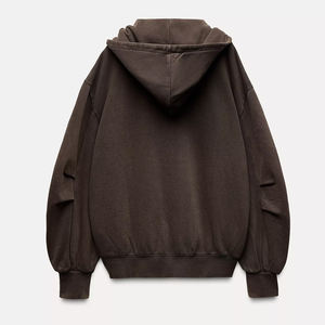 Venta al por mayor de alta calidad sudaderas con capucha de las mujeres 80% Algodón 20% poliéster Color liso bordado Zip Up Oversize Drop Shoulder Hoodie - Product Image 6