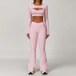2025 nouveautés Logo personnalisé ensembles à manches longues pour les femmes Yoga haut tenues à manches longues haut court femmes vêtements de sport - Product Image 2