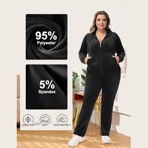 Ensemble de survêtement personnalisé pour femmes 2 pièces grande taille veste à capuche zippée en velours de velours décontracté survêtement et pantalon de survêtement S-5XL - Product Image 2