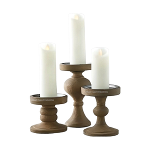 Portavelas de pilar de madera natural diseñado a la moda para el hogar y la decoración de mesa de Navidad Pilar de vela de Color marrón - Product Image 2