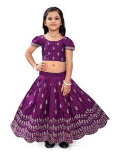 Shoryam Fashion <b>Girls</b> <b>Purple</b> Embroidered Lehenga Choli | Kids Party Ethnic <b>Dress</b> Scalloped Border Floor-Length Ghagra Choli - Product Image 2