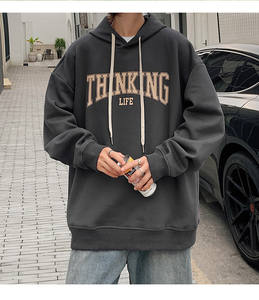 เสื้อสเวตเตอร์แบบสวมหัวมีฮู้ดสำหรับผู้ชายเสื้อสเวตเตอร์คอกลมแขนยาวทรงหลวมลำลองมีฮู้ดสำหรับฤดูใบไม้ผลิฤดูใบไม้ร่วง - Product Image 4