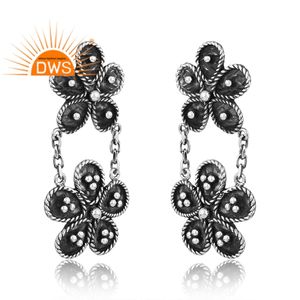 Pendiente colgante de diseño Floral de plata de ley oxidada de gran venta, joyería personalizada para mujer, regalo para ella - Product Image 2