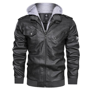 OEM Custom design Wholesale Vintage Solid Pattern winter <b>Real</b> <b>Leather</b> <b>Jacket</b> Casual <b>Leather</b> <b>Jacket</b> Men's <b>Jacket</b> with hoodie - Product Image 2