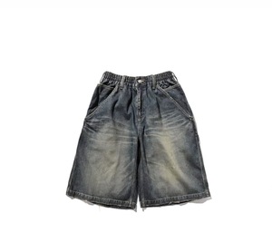 Pantalones cortos de mezclilla lavados Vintage para hombre, ropa de calle holgada, pantalones de verano de cintura alta elásticos informales, estilo Y2K bordado, pierna ancha - Product Image 1