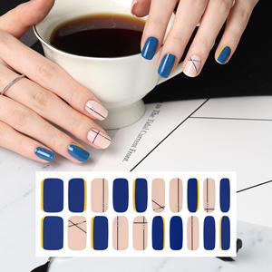 ShineB Gel <b>Nail</b> Strips #45770 Gel <b>Nail</b> Stickers Easy Self <b>Nail</b> <b>Art</b> Made in Korea Blue Siver Chic Black Line Design - Product Image 3