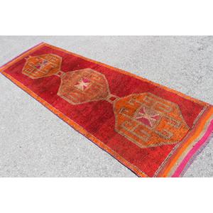 Tapis de 3,1 x 9,9 pieds, tapis turc vintage, tapis rouge uni Herki - Product Image 4