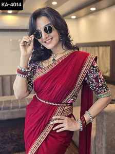 Las mujeres de lujo usan Sari de trabajo bordado Threar pesado con blusa de seda Mono Benglori diseñador de moda suave Sari de seda Banarasi - Product Image 5