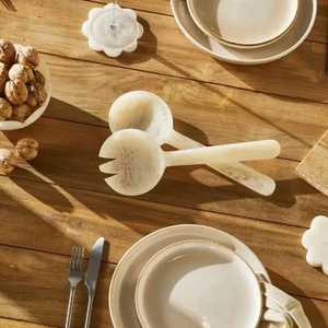 Ensemble de couverts de service en résine blanche avec manche perlé, comprenant cuillère et fourchette, ustensile de cuisine pour mélanger, vaisselle, outil de service alimentaire et de traiteur - Product Image 6