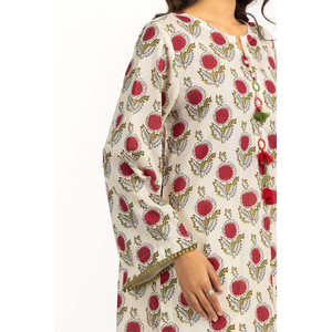 Camisa informal de crepé estampado de cintura alta y pantalones anchos bordados transpirables IPST-77423 - Product Image 5