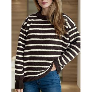Maglione Casual da Donna a Righe con Collo Tondo e Maniche Lunghe, Design alla Moda Coreana con Logo Frontale, Traspirante per la Stagione Autunno/Inverno - Product Image 4