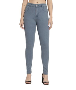 Tejido de algodón informal color sólido éxito de ventas pantalones vaqueros ajustados de mezclilla de tiro alto para mujer Botón de marca ajustado - Product Image 1