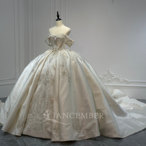 XS265 Magnifique robe de mariée en satin à épaules dénudées avec cristaux pour femmes - Product Image 3
