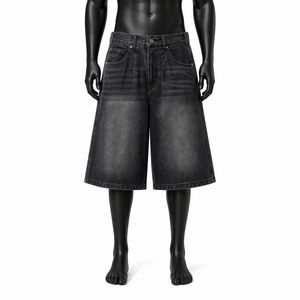 <b>Men</b>’s Washed Black <b>Denim</b> Jorts Baggy Shorts Loose Fit Knee Length Streetwear Vintage Jean Shorts OEM Wholesale - Product Image 1