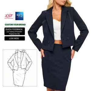 Ensemble tailleur 2 pièces élégant et respirant pour femme, blazer court et <span class=keywords><strong>jupe</strong></span> crayon moulante, idéal pour le bureau, avec boutons - Product Image 1