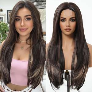 DWY Frontal Lace Layered Mixed <b>Brown</b> <b>Wig</b> Natural Synthetic with Transparent Lace Color Mixed <b>Brown</b> - Product Image 3