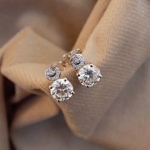 925 Sterling <b>Silver</b> Moissanite Stud <b>Dangle</b> <b>Earrings</b> Round White Stone Push Back Everyday Wear Statement Pieces Ready to Ship - Product Image 2