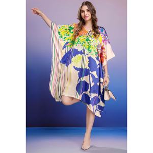 Whispering Colors Kaftan corto de satén suave para mujer con juego de impresión digital - Product Image 4