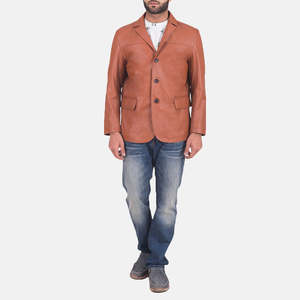 Blazer en cuir marron ajusté James Tan, options simple ou double boutonnage, styles décontractés et luxueux, imprimé court pour soirées mode - Product Image 5