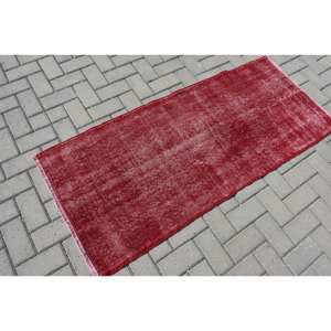 Alfombra de lana Roja turca Vintage con diseño de retazos rectangulares de 23x53 pies, Alfombra de habitación de área grande de látex de 10mm - Product Image 2