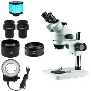 Microscope stéréo trinoculaire 3.5X-270X Zoom trinoculaire illuminé par LED Appareil photo numérique Microscope vidéo Microscope de réparation de montre - Product Image 1