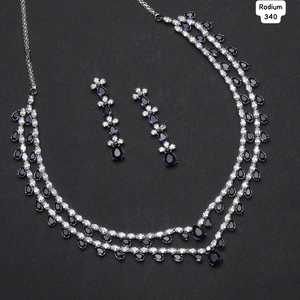 <b>Indian</b> Premium Quality Silver Alloy Fashion <b>Sets</b> Pearl <b>Necklace</b> Earrings Zircon Wedding Anniversary Parties Bridal Wear Gift - Product Image 2