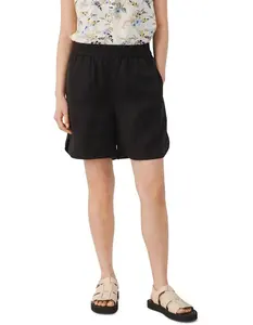 定制标志夏季平纹短裤黑色宽松合身舒适腰部大腿中段编织女式口袋热裤