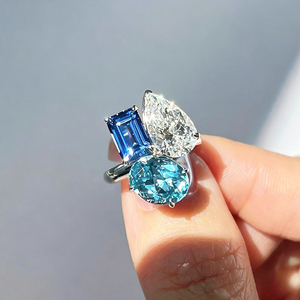 Bague coréenne de luxe légère et tendance, avec diamant grand format et éclat lumineux, coloris assortis <span class=keywords><strong>blanc</strong></span>, <span class=keywords><strong>bleu</strong></span> clair et <span class=keywords><strong>bleu</strong></span> foncé, style Little Red Book Explosions - Product Image 1