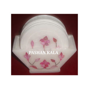 Ensemble de sous-verres en pierre Design naturel Nouveau look moderne traditionnel Marbre blanc pur incrusté pour la décoration de la maison Article au meilleur prix - Product Image 1