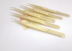 Pinzas de pestañas chapadas en oro con logotipo personalizado etiqueta privada mariposa 45 90 grados pinzas de extensión de pestañas pinzas de punta recta - Product Image 4