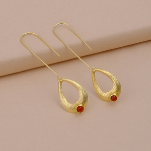 Pendientes de latón chapados en oro de moda de diseñador, piedras preciosas de cornalina naturales, colgantes largos, joyería de moda elegante, incrustaciones de ajuste de bisel - Product Image 4