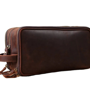 Kit de Afeitado para Hombre de Cuero Genuino, Estilo Vintage, Impermeable, Gran Capacidad, para Viaje, Organizador de Viaje, con Logotipo Personalizado - Product Image 1