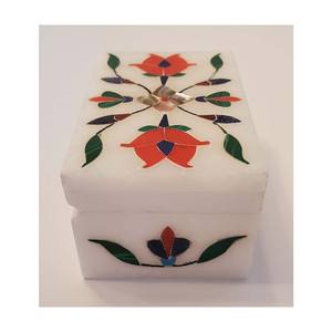 Handmade Small Size Marble Natural Stone Inlay Jewelry <b>Box</b> Beautiful <b>Box</b> with Intricate Stone Inlaid Design for <b>Gifting</b> - Product Image 2