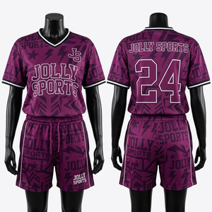 Ensemble short et maillot de football pour femmes, 180 GSM, polyester mesh, violet, impression par sublimation, logo par transfert thermique, ensembles pour femmes - Product Image 1