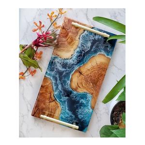 Bandeja de servicio de resina de madera de calidad para té, bebida, aperitivos, desayuno, tablas de servicio, vajilla de cocina, bandeja de servicio hecha a mano, tablas - Product Image 1