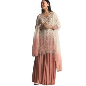 Peach Chinon Ombre Kurta Palazzo Suit con lentejuelas Threadwork Venta al por mayor Mujeres Étnicas OEM Ropa Fábrica Bulk Proveedor Moda - Product Image 1
