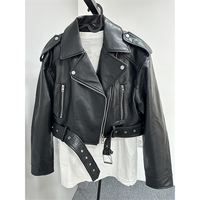 Blouson Bomber en Cuir Véritable Noir Uni pour Femme, Chauffant et Respirant, Fermeture Éclair, Style Urbain Tendance, Meilleure Vente OEM, Vente en Gros
