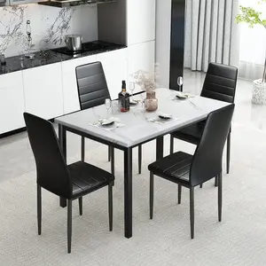 Luxury Home Furniture Simple Marble Top Dining Table Set 4 6 8 Leather Upholstered Seats Home Furniture For Kitchen Dining Room