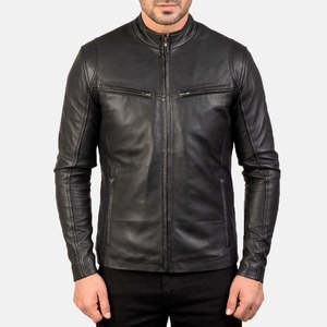 Chaqueta de Motociclista para Hombre de Cuero Anilina de Piel de Oveja Auténtica con Forro de Viscosa Acolchado Icónico, Cuello Alto, Bolsillos con Cremallera, Color Negro Icónico - Product Image 1