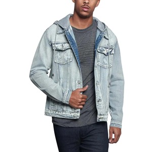 Veste en jean pour homme à capuche, lavage clair personnalisable, veste en jean déchirée avec capuche à cordon, fournisseurs de qualité supérieure, vestes en jean pour homme - Product Image 4