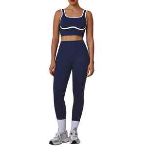 Conjunto de Yoga de 2 Piezas para Mujer, Diseño Sin Costuras, Ligero, Moldeador, con Bloques de Color, Cintura Alta Elástica, para Gimnasio, Deportes y Yoga - Product Image 1