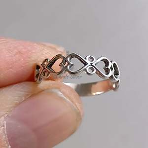 925 Sterling Silver Heart <b>Ring</b> <b>Dainty</b> Connected Hearts Tiny Romantic Band Handmade Elegant Promise Jewelry - Product Image 3