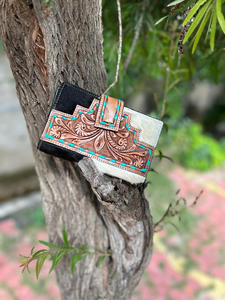 Cartera de cuero con pelo en piel oculta, cartera tallada a mano occidental, tarjetas de cuero talladas con herramientas Vintage, regalos de billetera en efectivo - Product Image 3