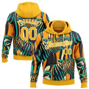Personalizado cosido oro-blanco 3D patrón diseño cebra deportes pulóver Sudadera con capucha - Product Image 1