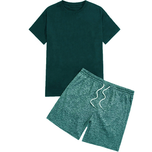 Conjunto de dos piezas personalizado para hombre, ropa de calle de verano, camisa informal lisa, pantalones cortos para correr de talla grande, patrón de servicio - Product Image 3