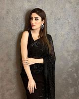 Saree India Hitam untuk Pesta Pernikahan Musim Dingin, Etnis, Elegan, Bahan Georgette Tebal, Bordir, Bebas Kerut, Cepat Kering